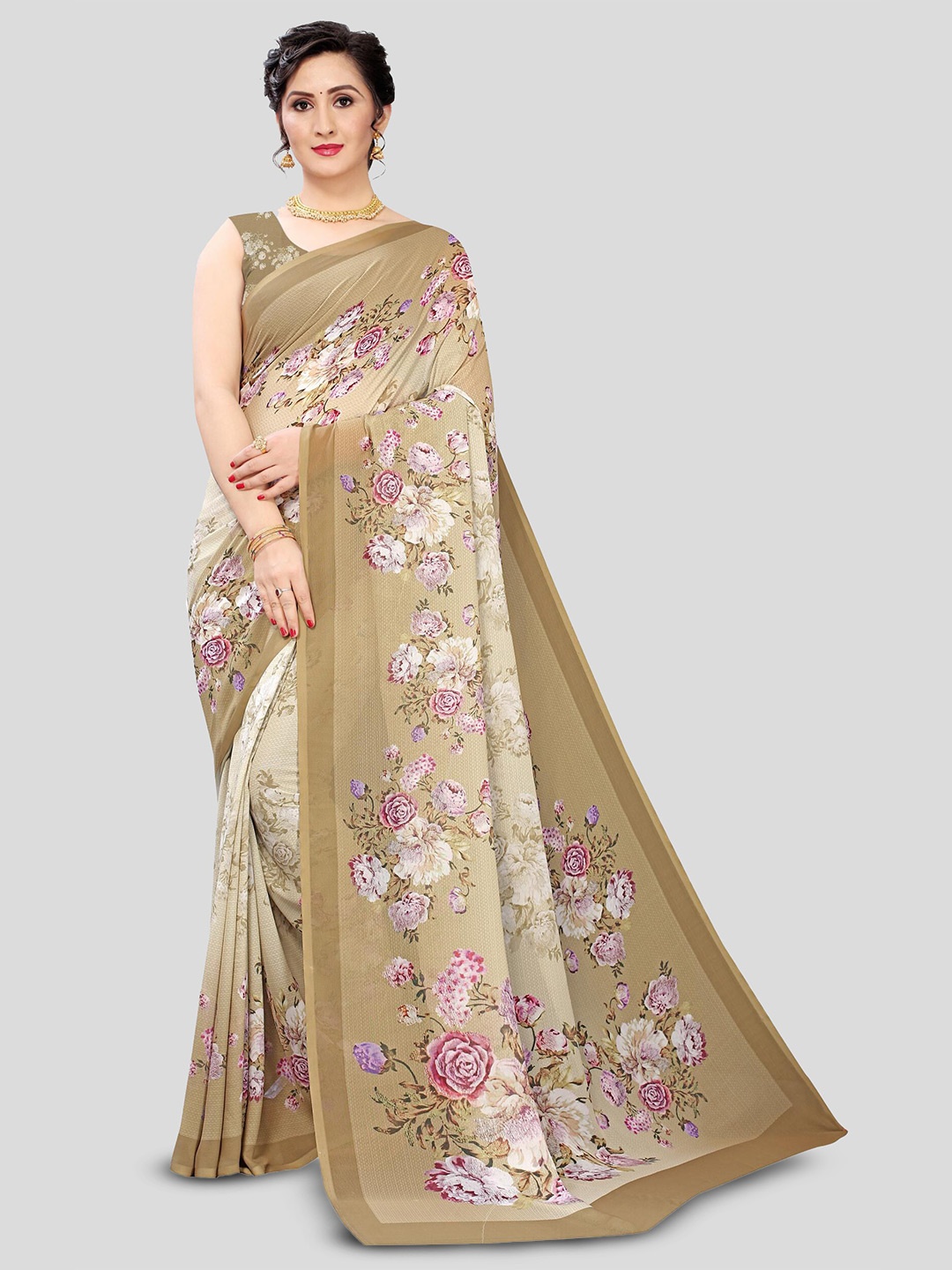 

Fevinaa Floral Printed Pure Georgette Saree, Green