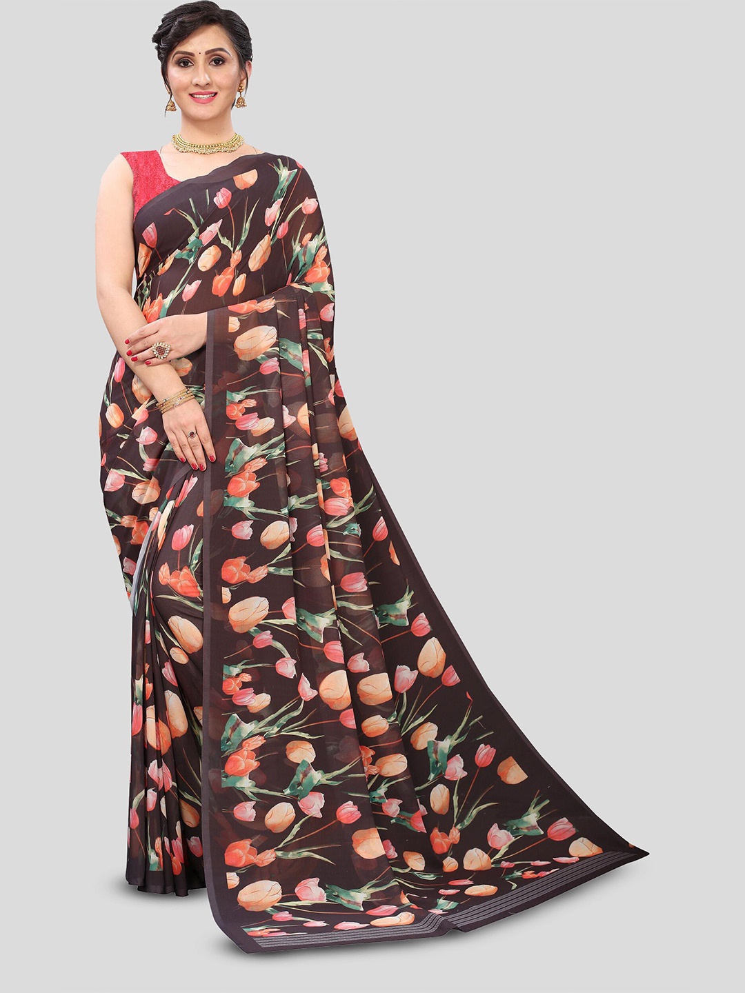 

Fevinaa Floral Printed Saree, Brown