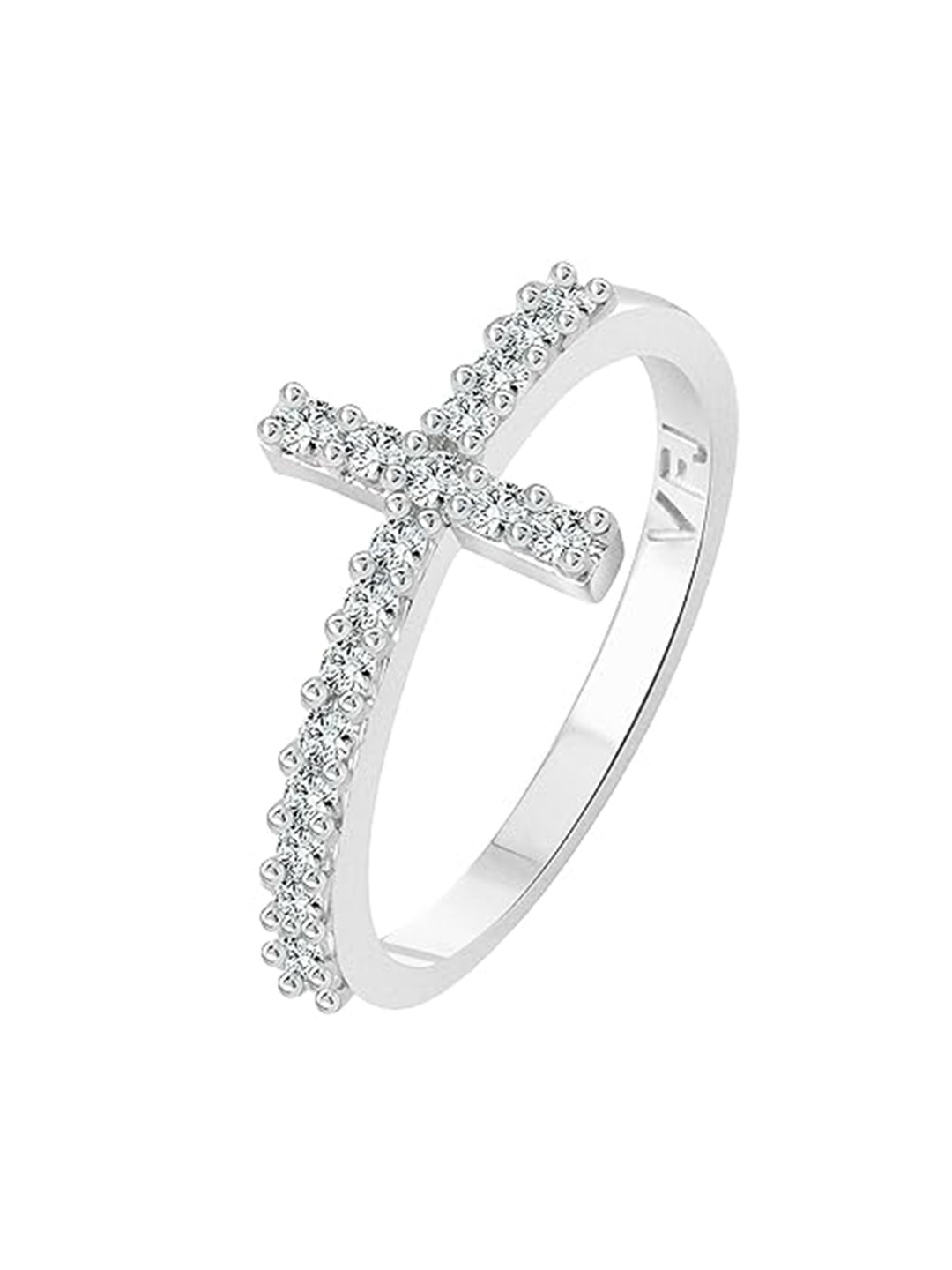 

Vighnaharta Rhodium Plated Cubic Zirconia Stone Studded Finger Ring, Silver