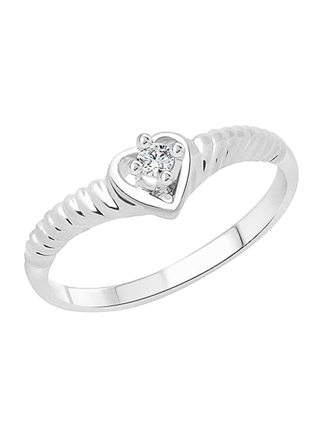 

Vighnaharta Rhodium-Plated CZ Studded Rope Design Heart Finger Ring, Silver