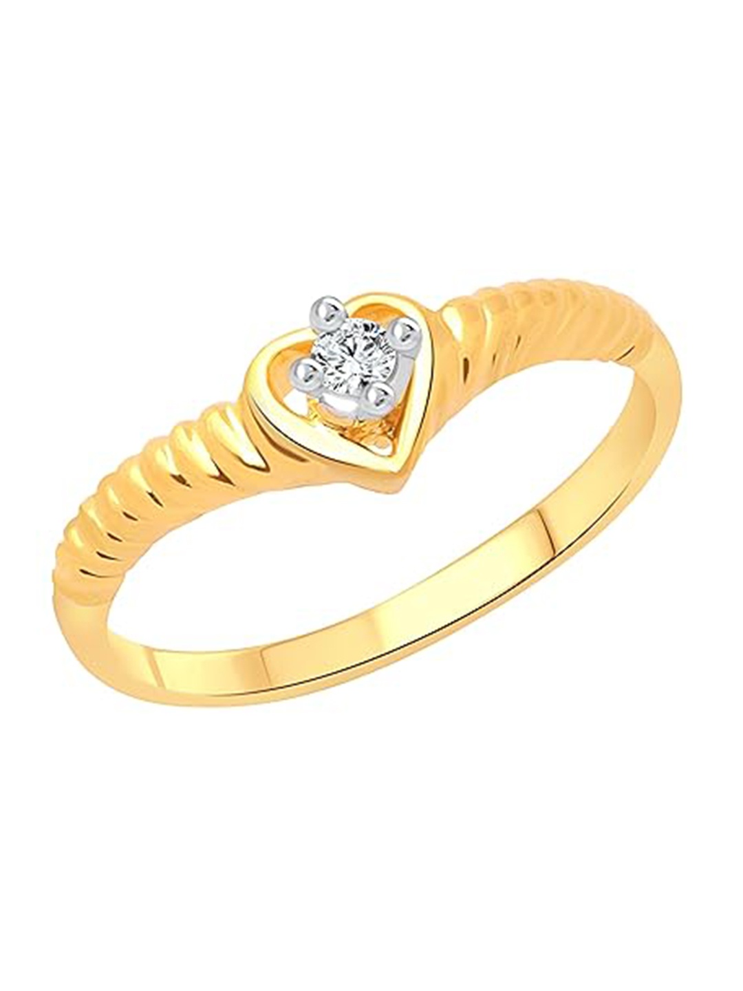 Vighnaharta Gold-Plated CZ Studded Rope Design Heart Finger Ring