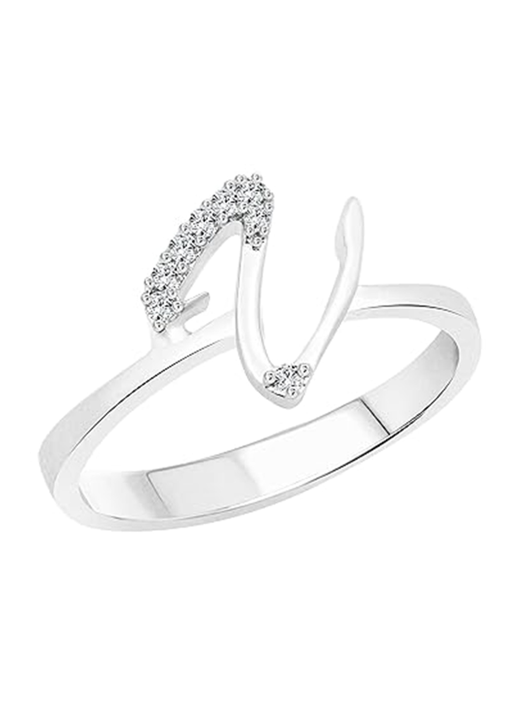 

Vighnaharta Rhodium-Plated CZ Studded Alphabet V Finger Ring, Silver