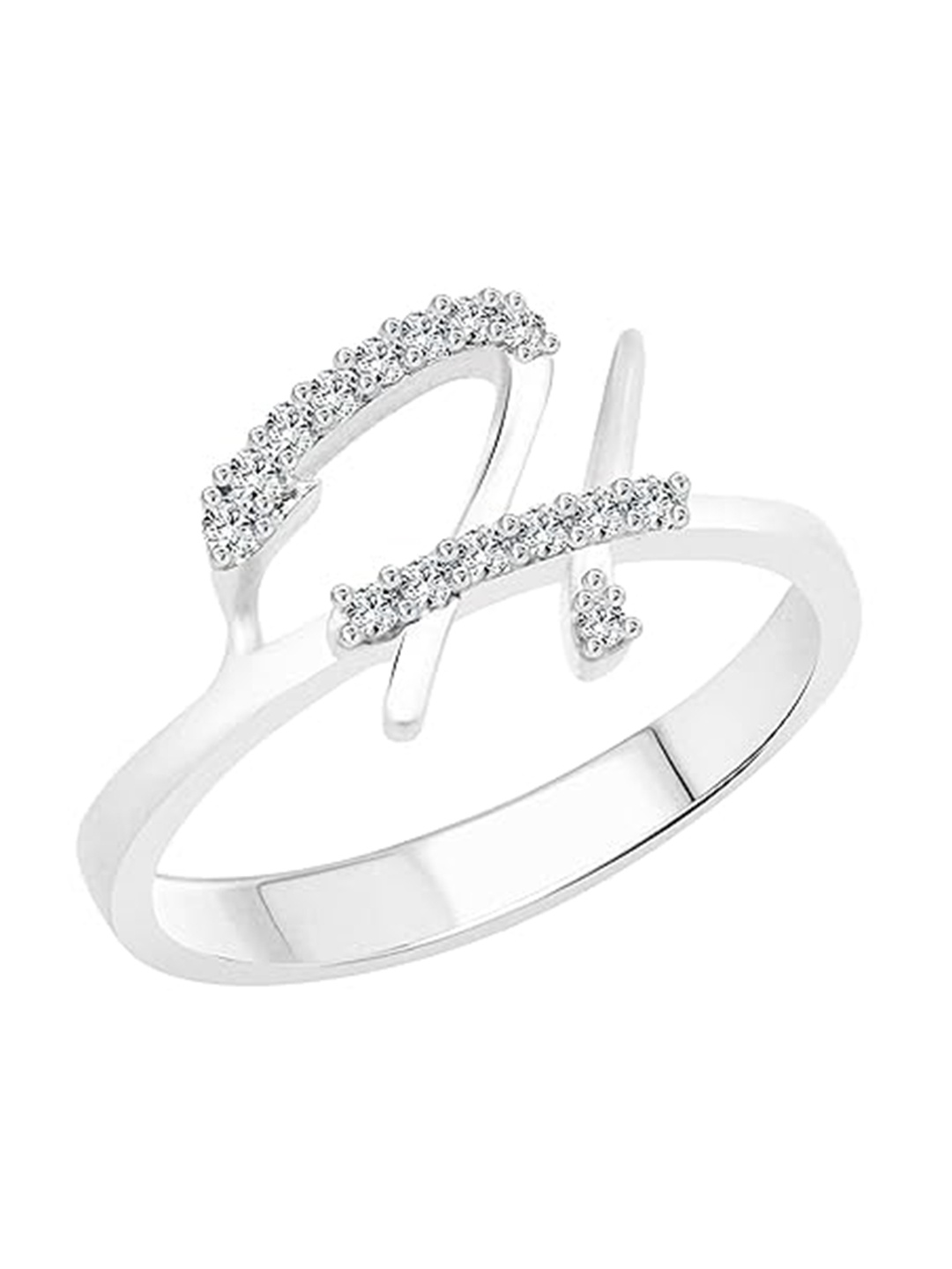 

Vighnaharta Rhodium-Plated CZ Studded Alphabet H Finger Ring, Silver