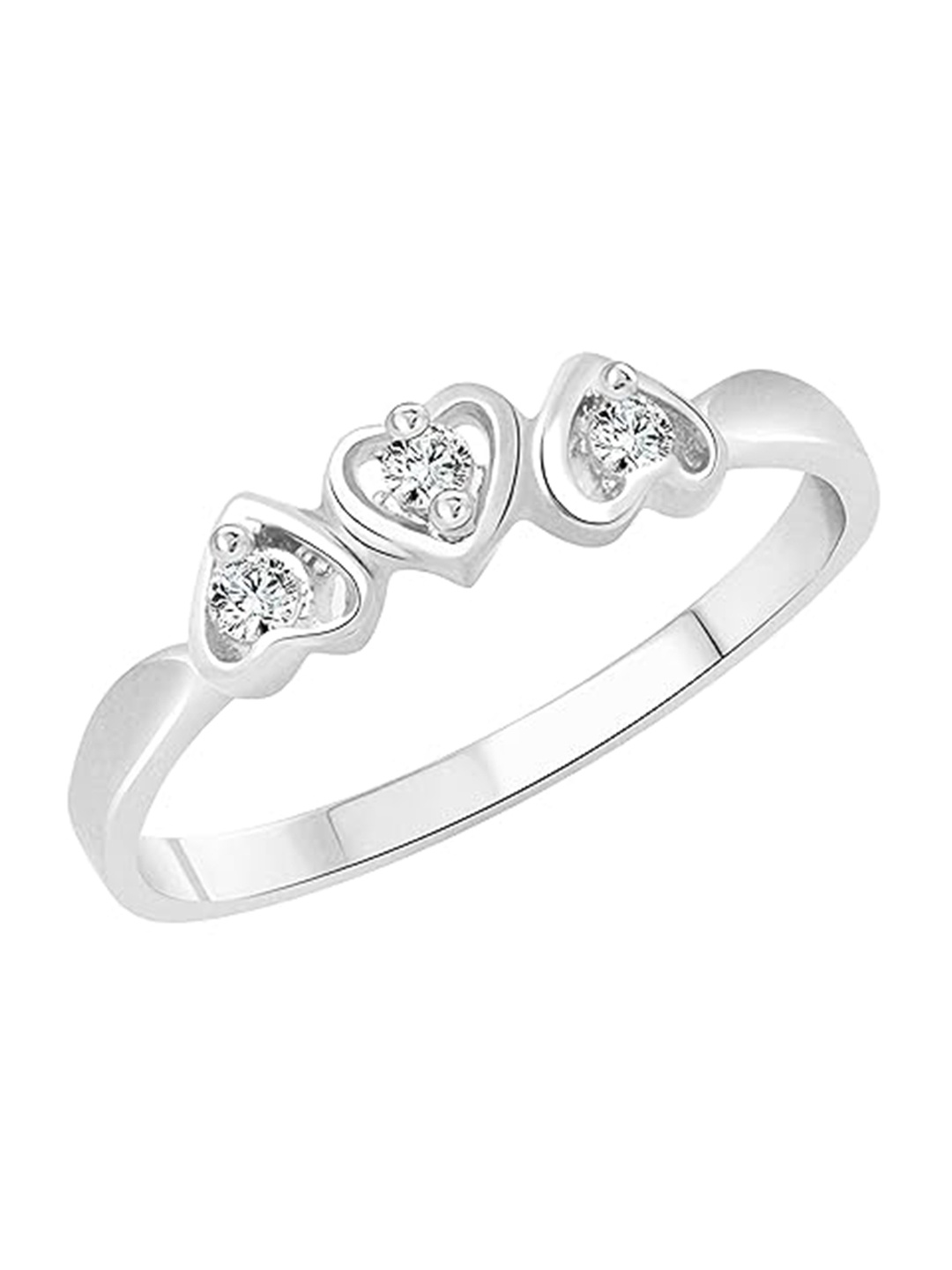 

Vighnaharta Rhodium-Plated CZ Studded Three Heart Finger Ring, Silver