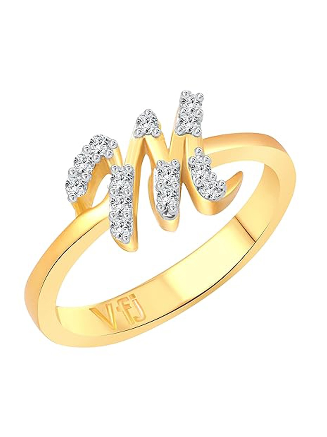 

Vighnaharta Gold Plated Cubic Zirconia Studded Alphabet M Finger Ring
