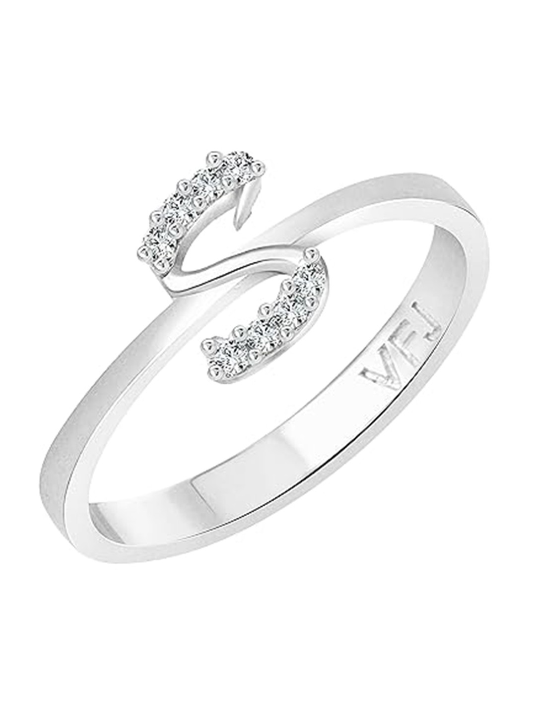 

Vighnaharta Rhodium Plated Cubic Zirconia Stone Studded Alphabet S Finger Ring, Silver