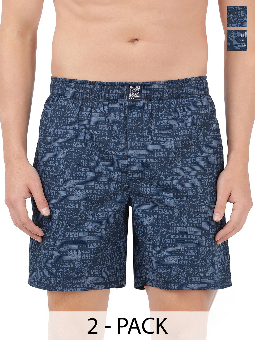 

Jockey Pack Of 2 Super Combed Mercerized Cotton Woven Printed Boxer Shorts-US57, Navy blue