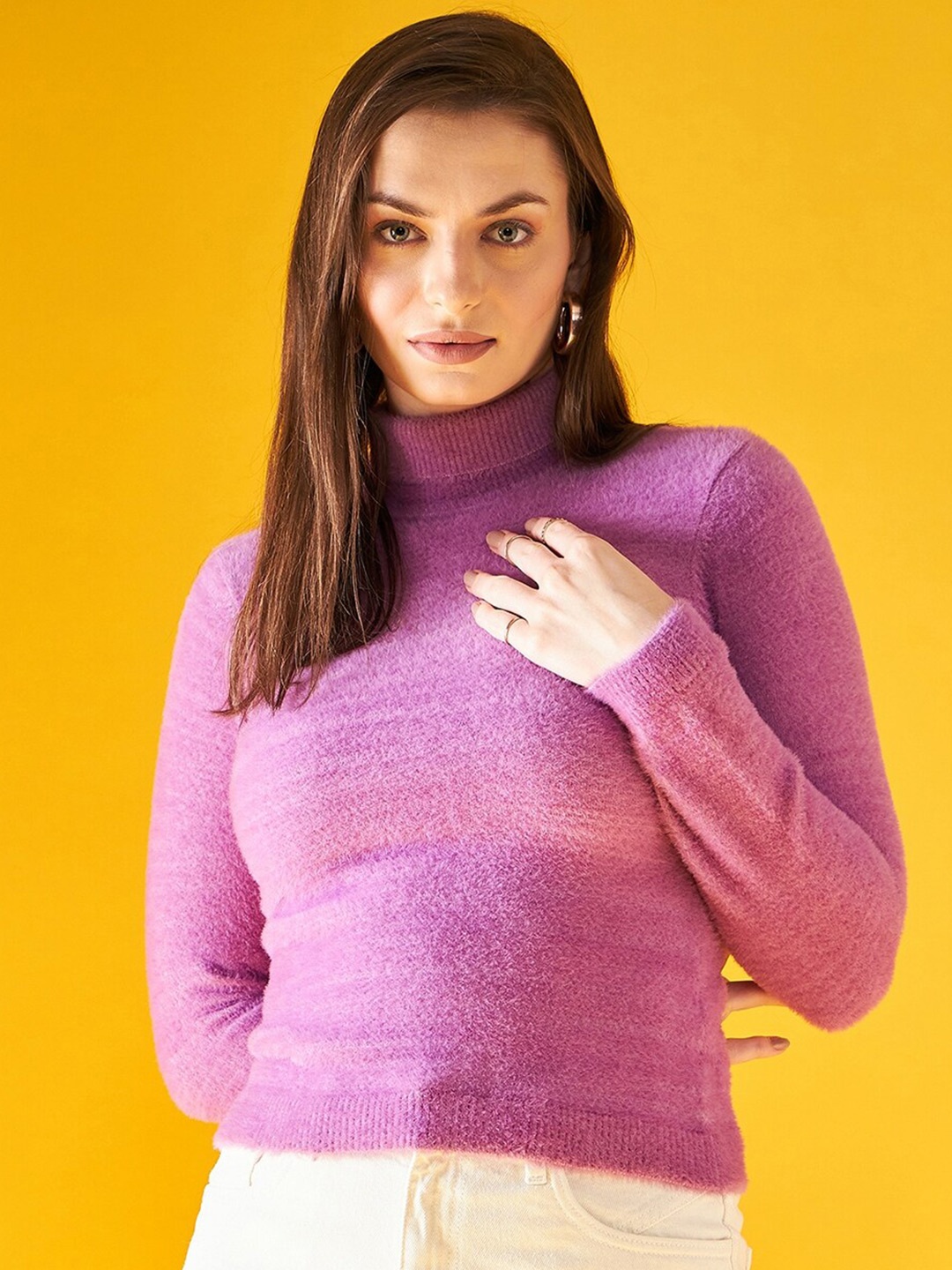 

98 Degree North Turtle Neck Long Sleeves Pullover, Purple