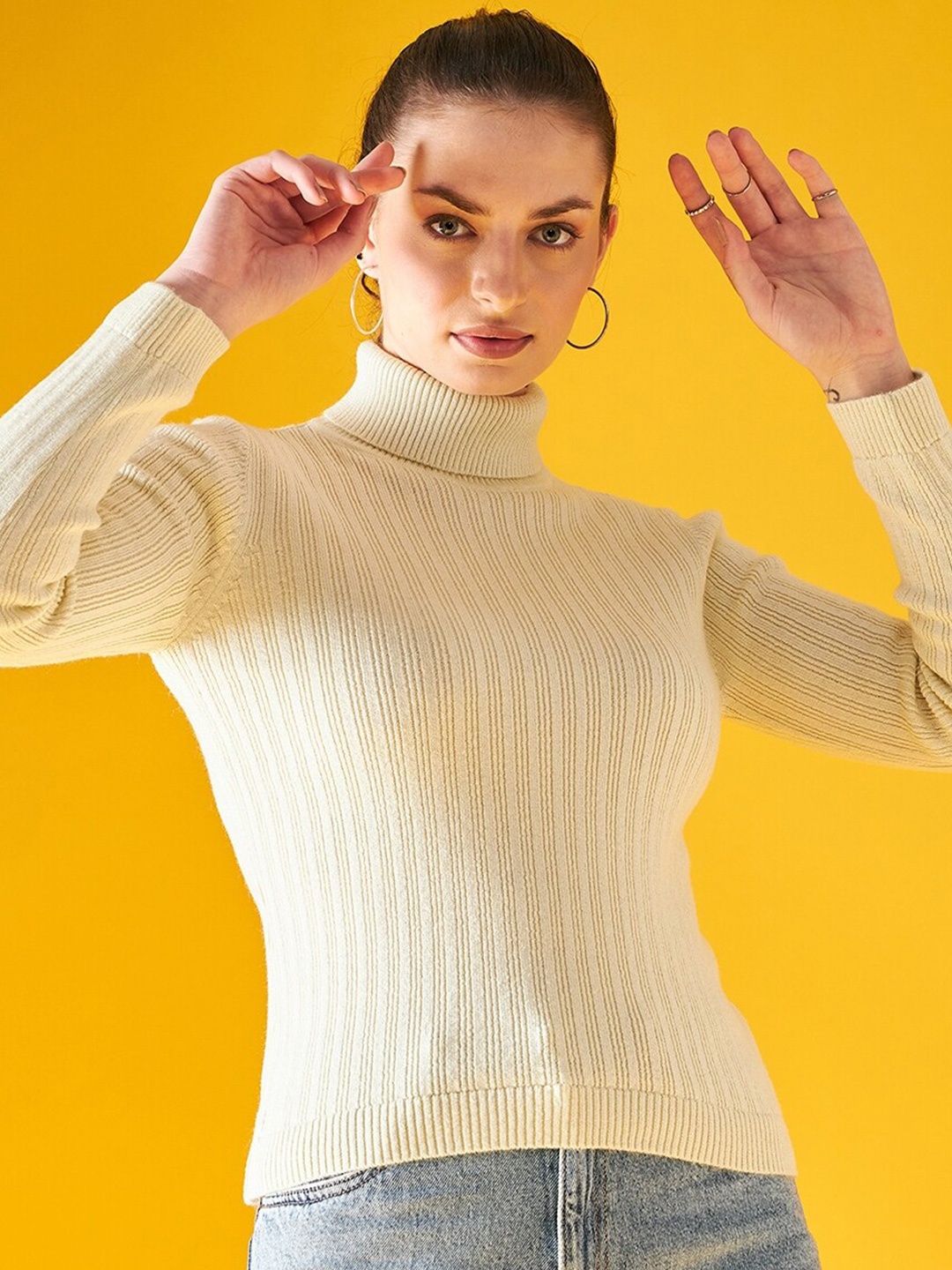 

98 Degree North Striped Turtle Neck Acrylic Pullover, Lime green
