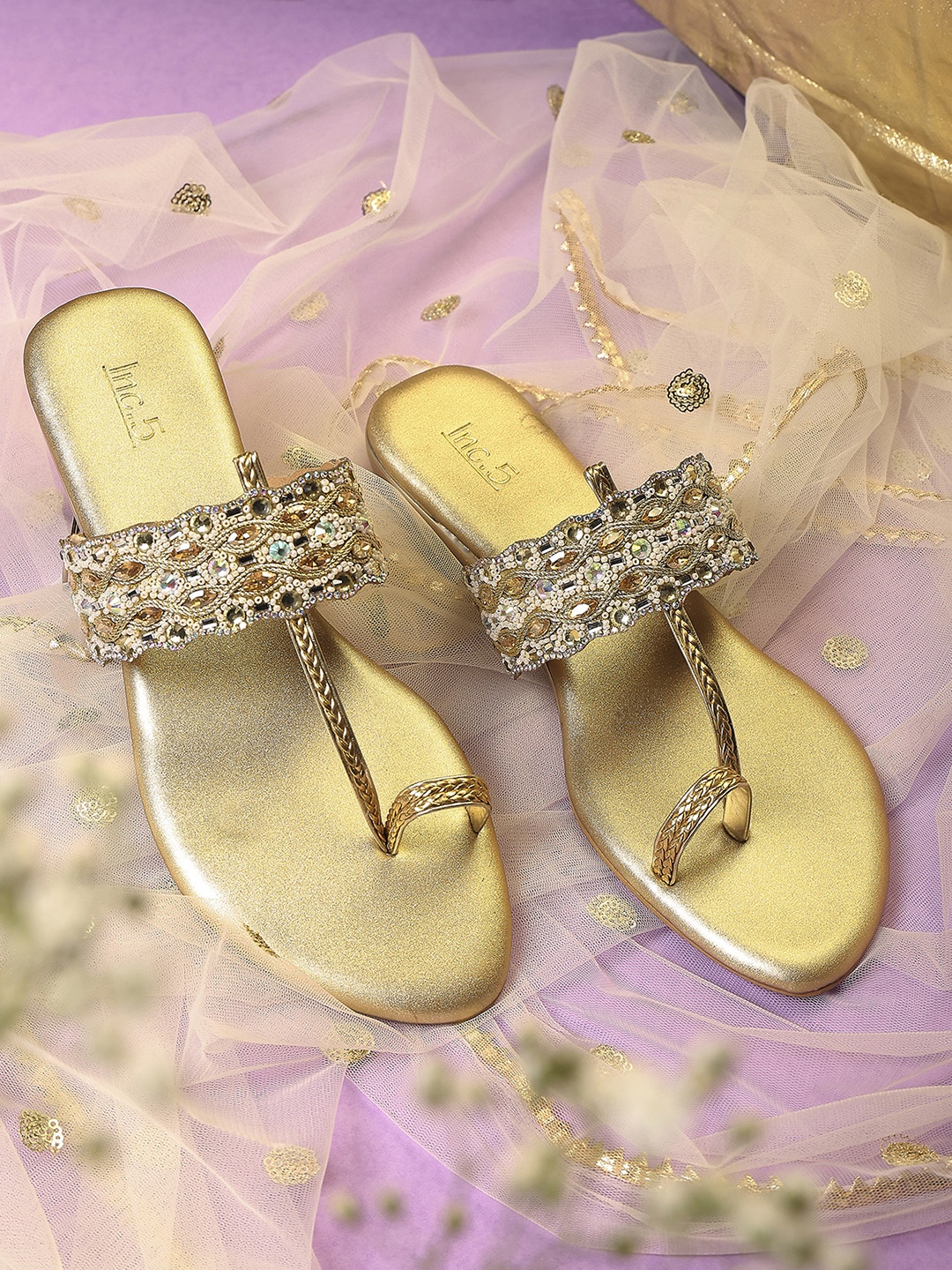 

Inc 5 Embellished Ethnic One Toe Flats, Gold