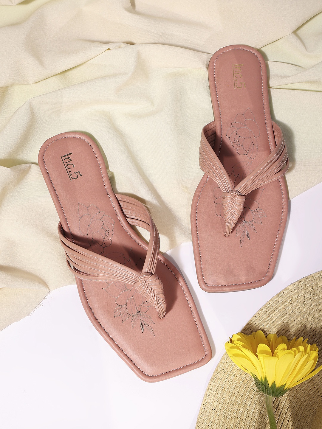 

Inc 5 Women Peach-Coloured T-Strap Flats