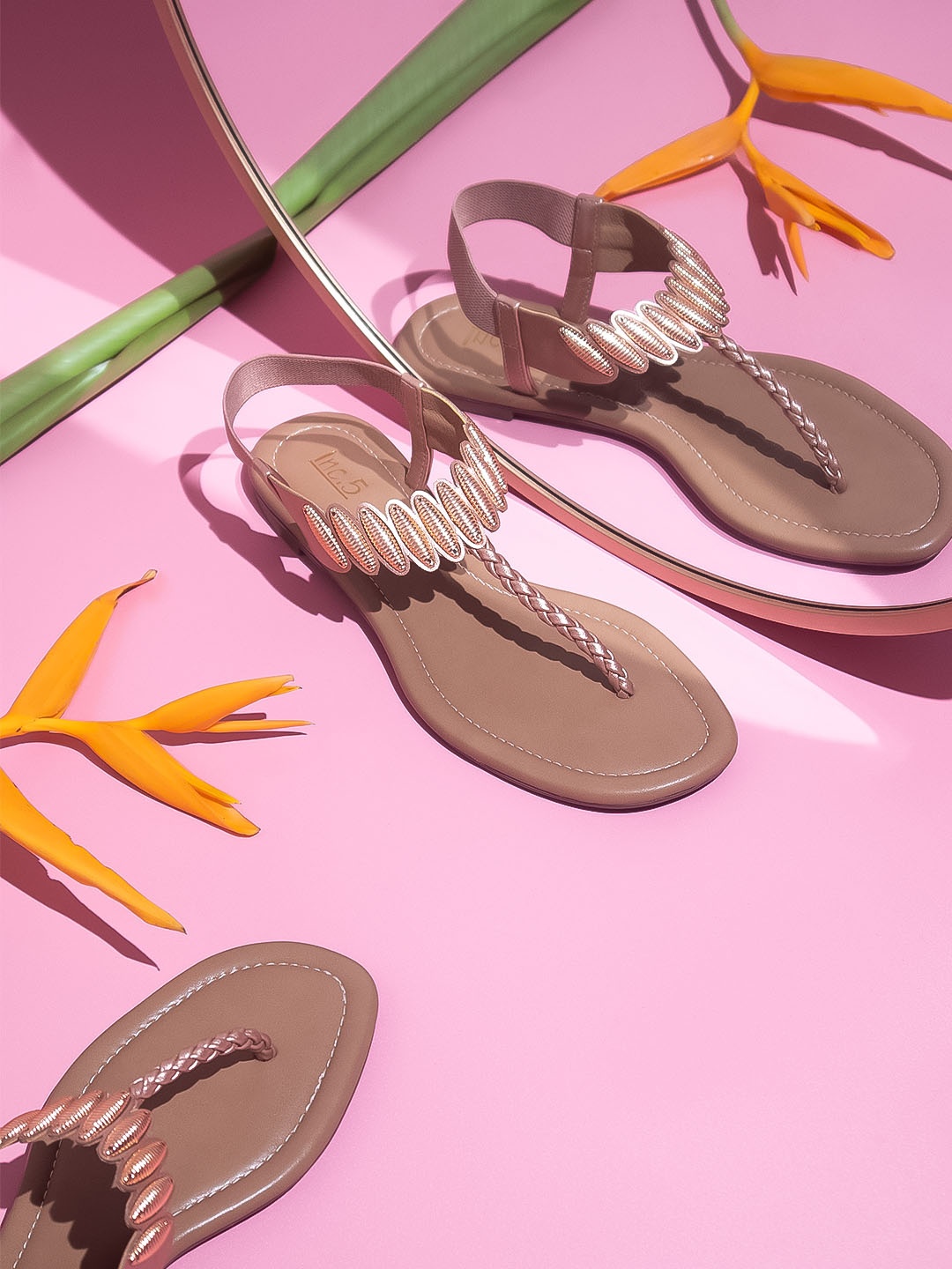 

Inc 5 Textured T-Strap Flats With Backstrap, Rose gold