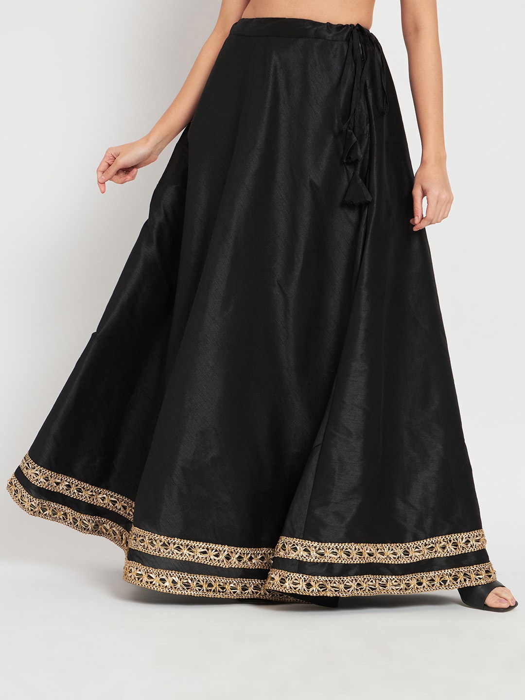 

studio rasa Maxi Length Embellished Detail Flared Skirt, Black