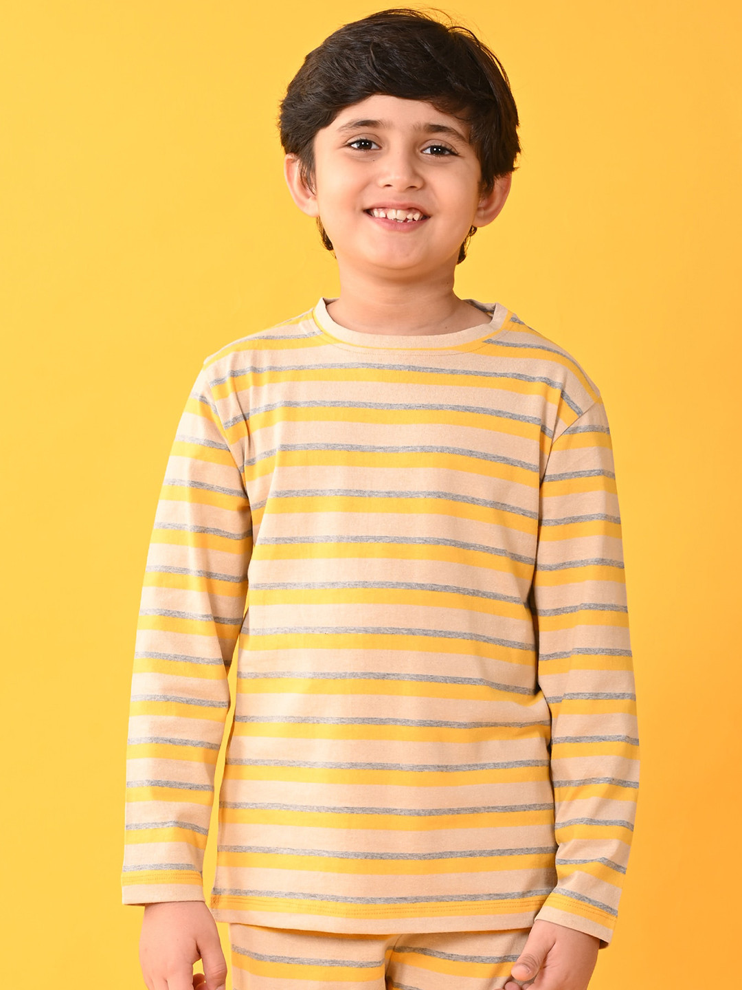 

Anthrilo Boys Yellow & Grey Striped Night suit