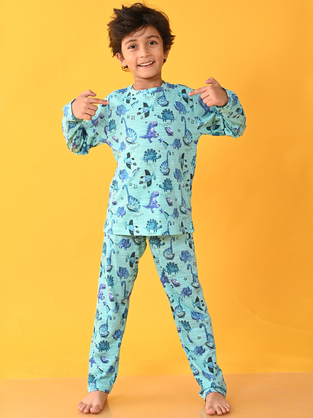 

Anthrilo Boys Sea Green & Black Printed Night suit