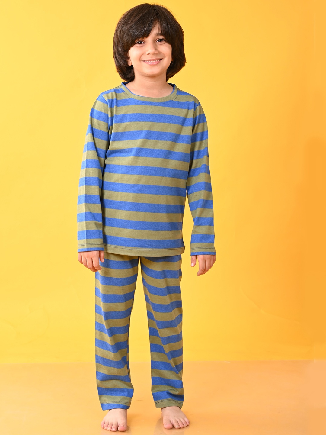 

Anthrilo Boys Striped Long Sleeves Night suit, Blue