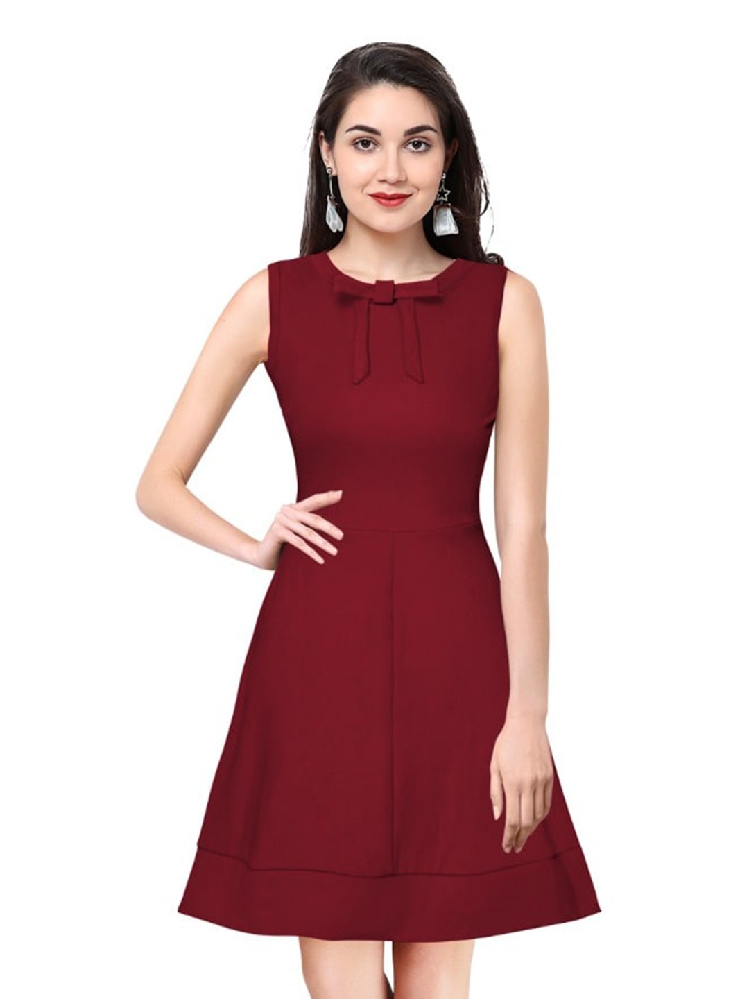 

BAESD Round Neck Bow Detail Fit & Flare Dress, Maroon