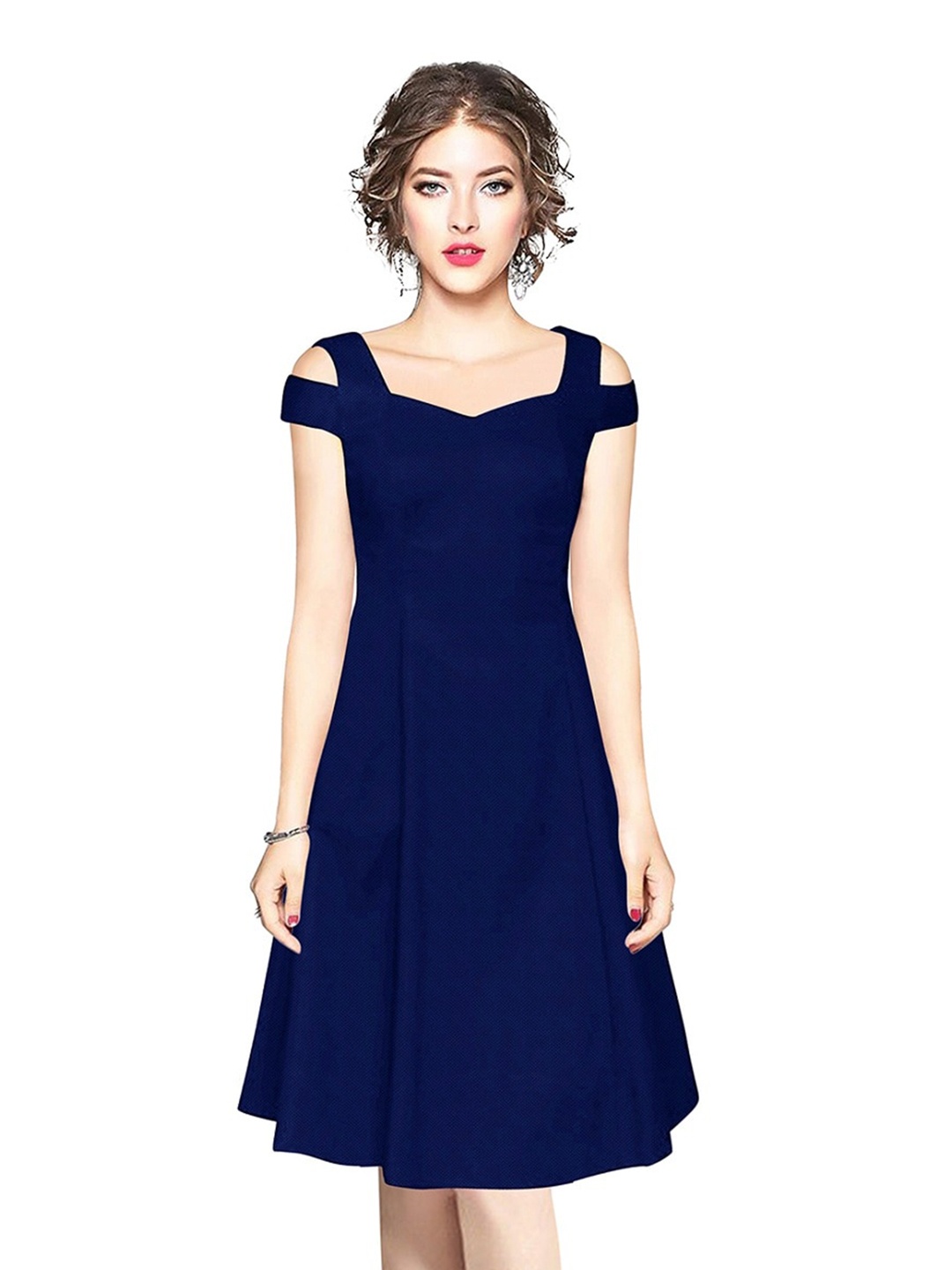 

BAESD Cold-Shoulder Sleeves Fit & Flare Dress, Blue