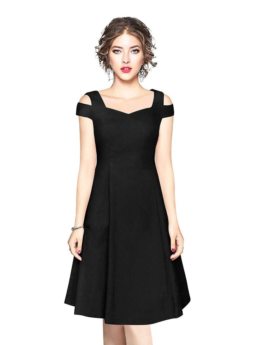 

BAESD Sweetheart Neck Cold-Shoulder SleevesFit & Flare Dress, Black