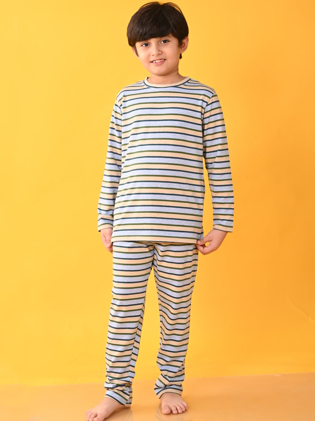 

Anthrilo Boys Striped Long Sleeves Night suit, Blue
