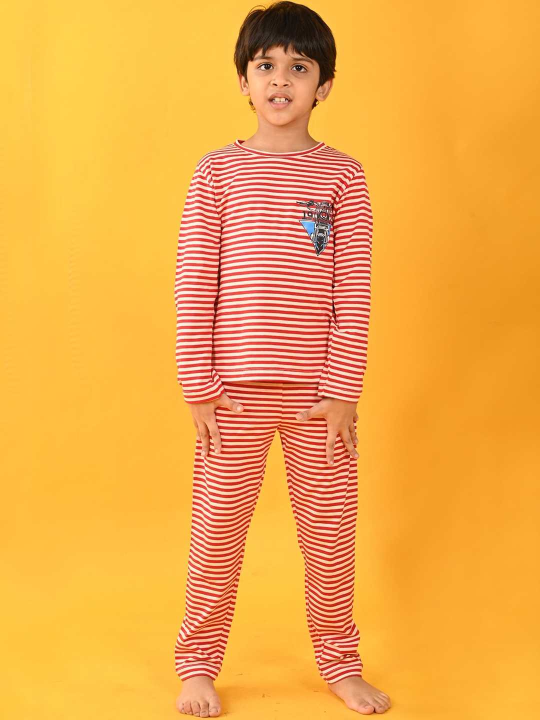 

Anthrilo Boys Striped Long Sleeves Night suit, Red