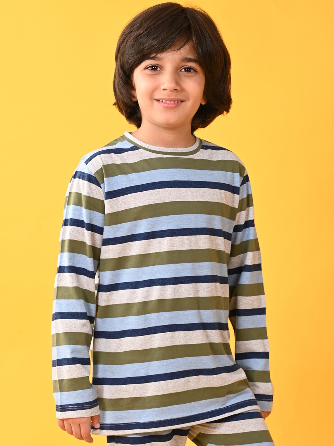 

Anthrilo Boys Striped Long Sleeves Night suit, Blue