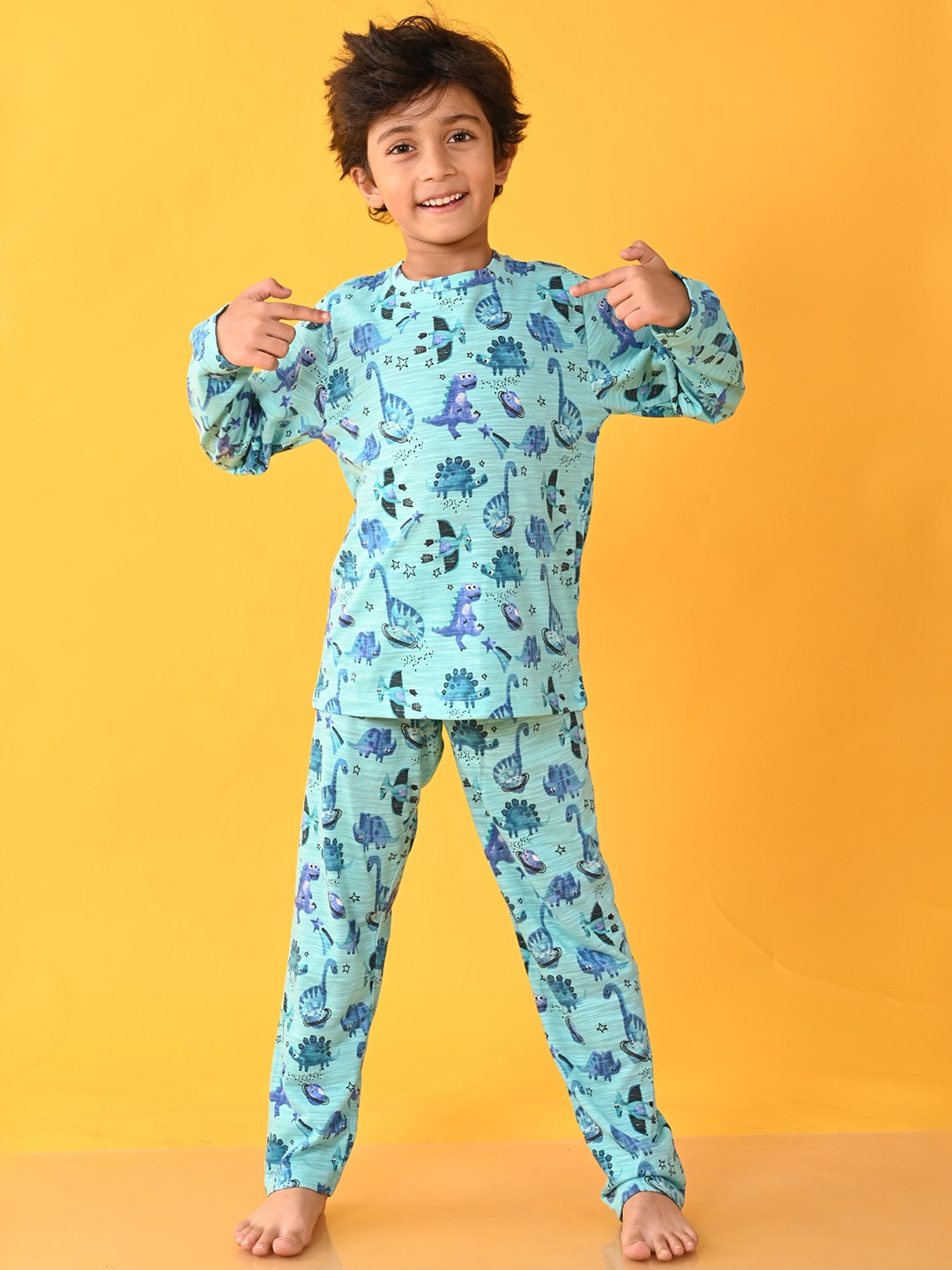 

Anthrilo Boys Graphic Printed Round Neck Long Sleeve Night suit, Sea green