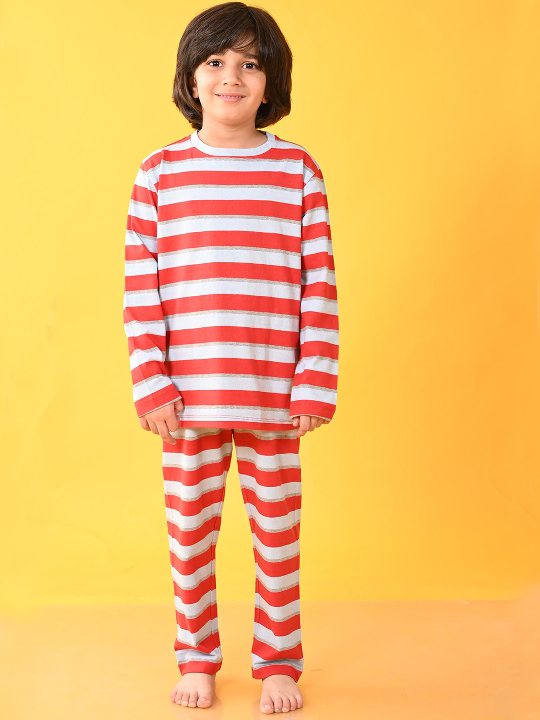 

Anthrilo Boys Striped Long Sleeves Night suit, Red