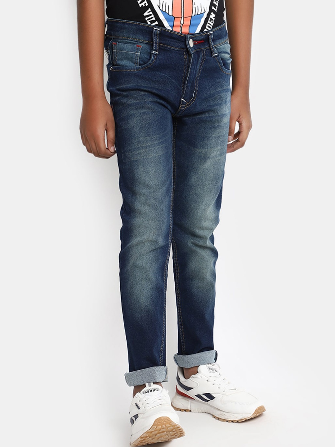 

V-Mart Boys Regular Fit Mid-Rise Clean Look Heavy Fade Jeans, Blue