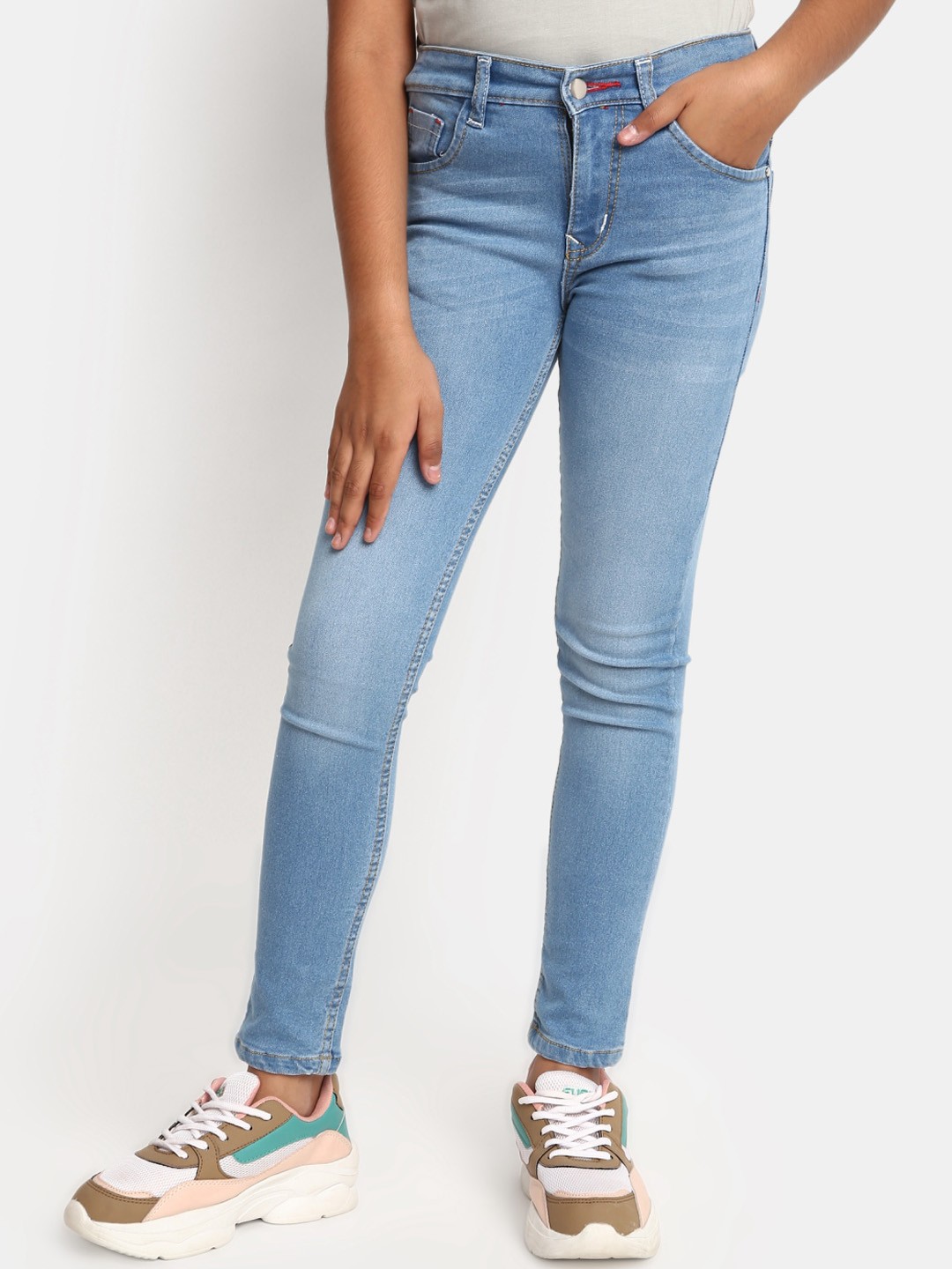 

V-Mart Boys Blue Low Distress Light Fade Jeans