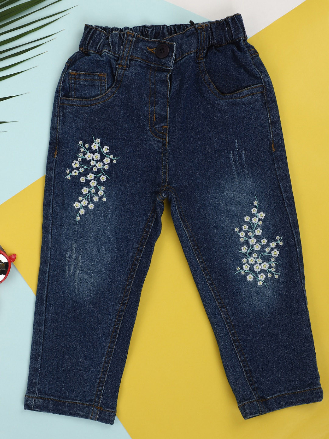 

V-Mart Infants Slim Fit Comfort Embroidered Light Fade Jeans, Navy blue