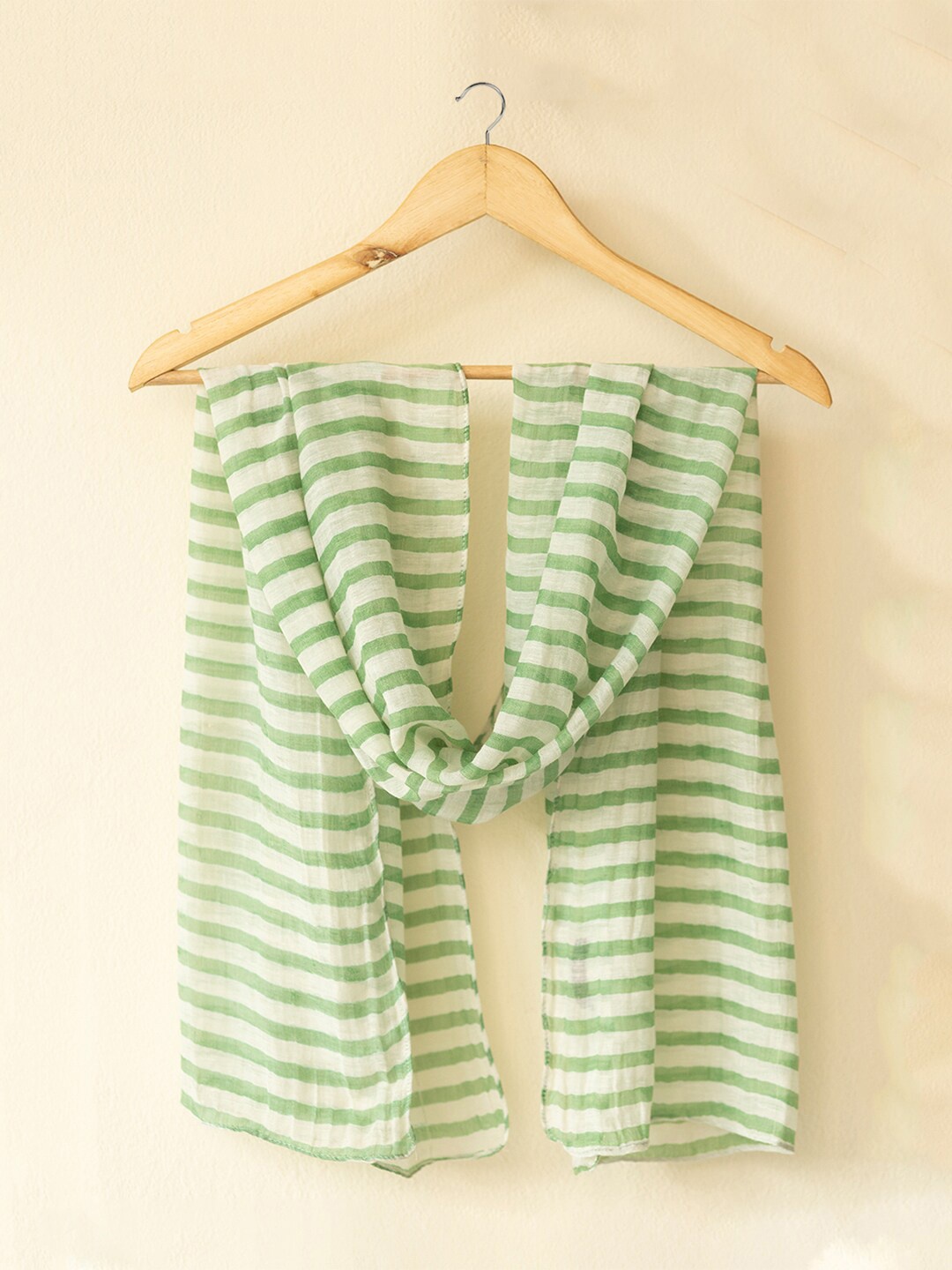 

Ayesha Striped Silk Cotton Scarf, Green