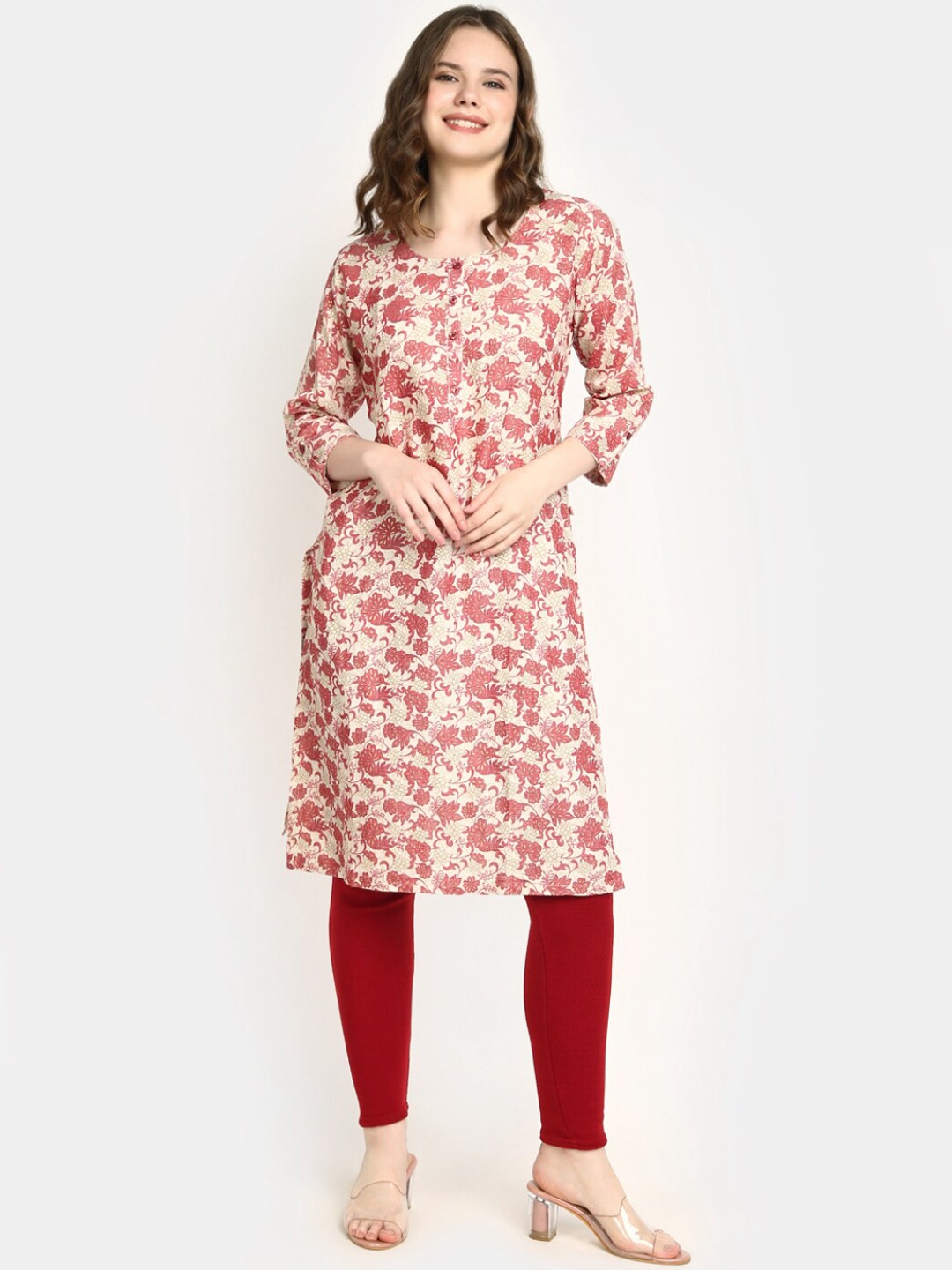 

V-Mart Women Pink Floral Printed Sequinned Kurta