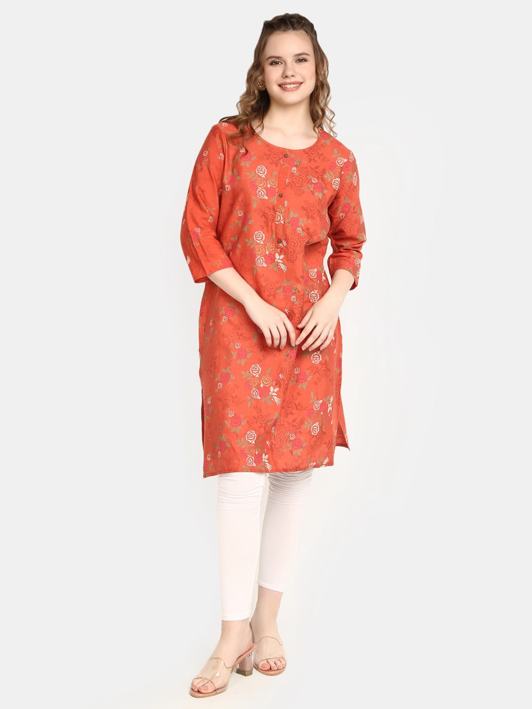 

V-Mart Floral Printed Straight Kurta, Peach