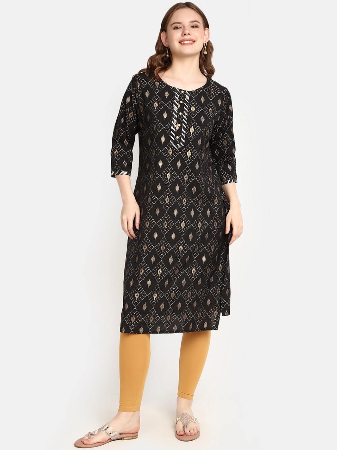 

V-Mart Women Black Ethnic Motifs Printed Flared Sleeves Kurta