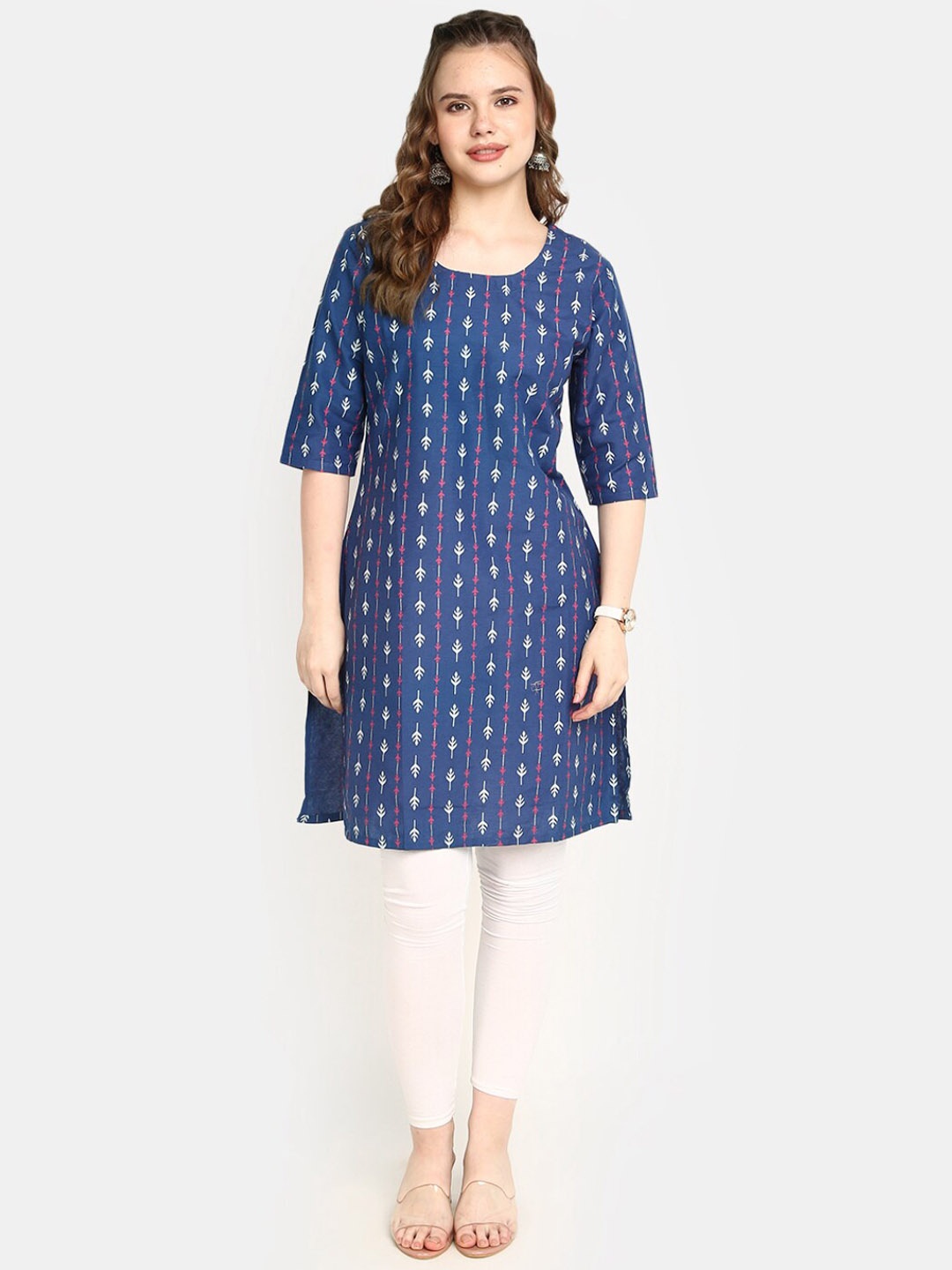 

V-Mart Women Blue Flared Sleeves Mirror Work Kurta