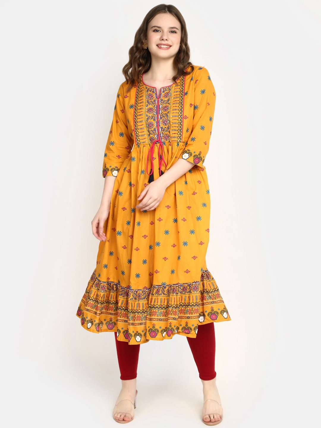 

V-Mart Ethnic Motifs Printed Anarkali Kurta, Mustard