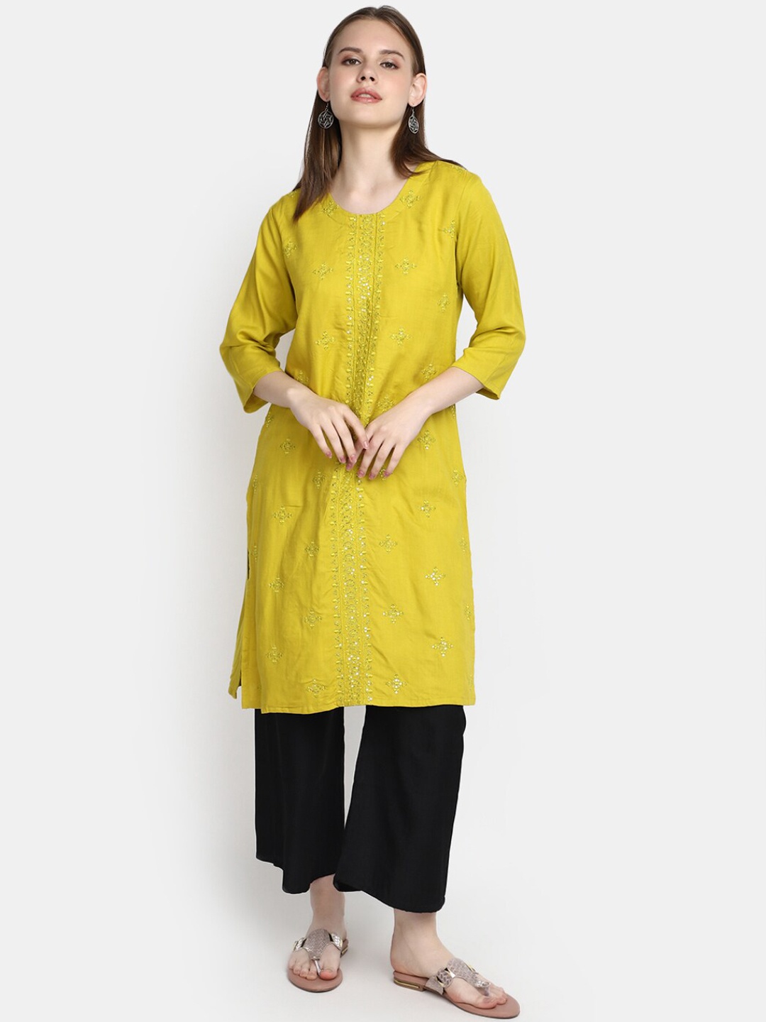

V-Mart Women Gold-Toned Chikankari Kurta