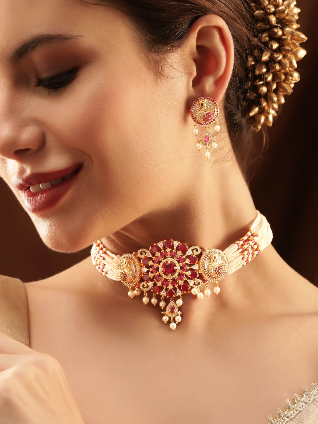 

Rubans AD-Studded & Beaded Jewellery Set, Gold