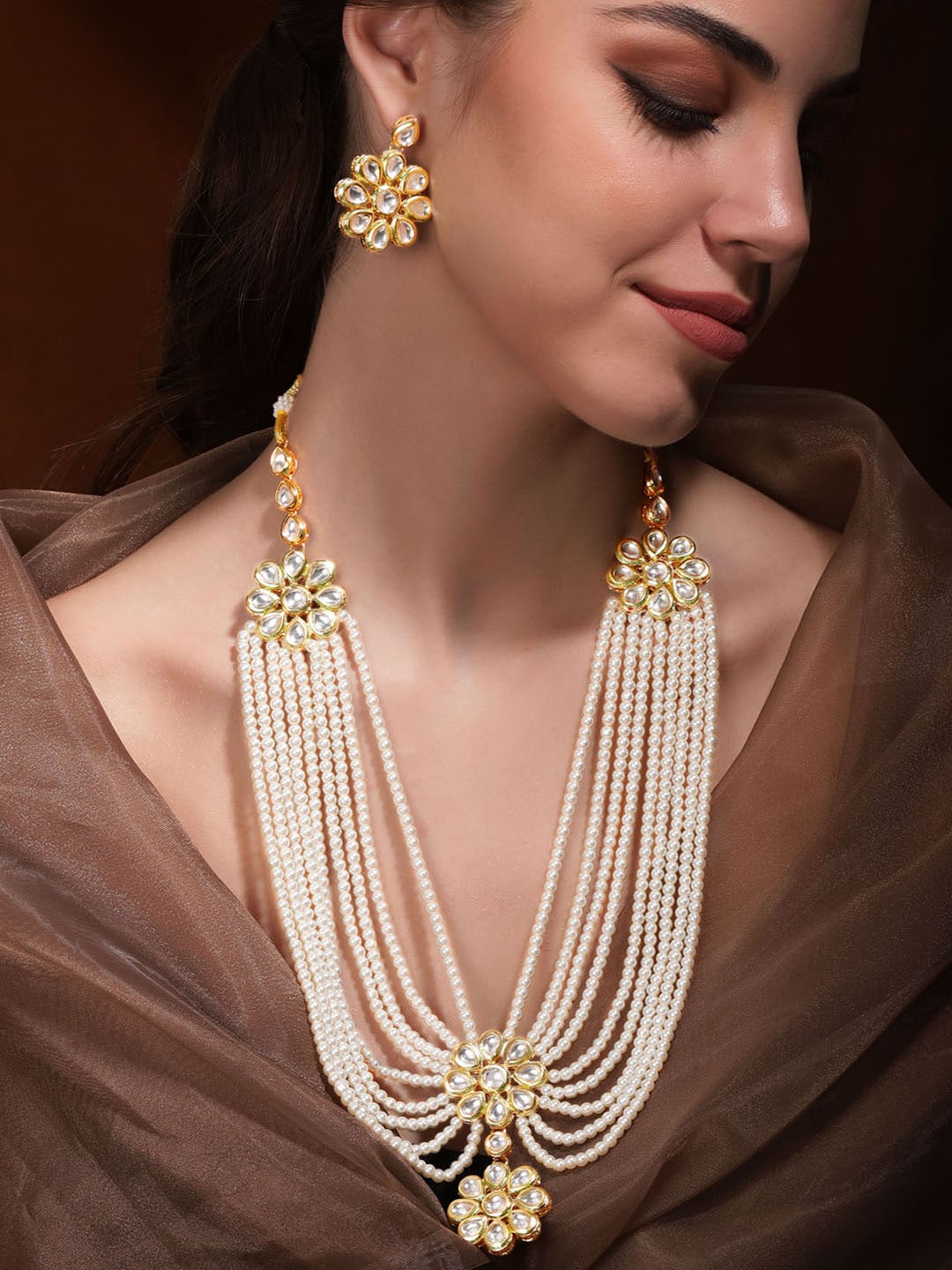 

Rubans Kundan Studded & Pearl Beaded Jewellery Set, Gold