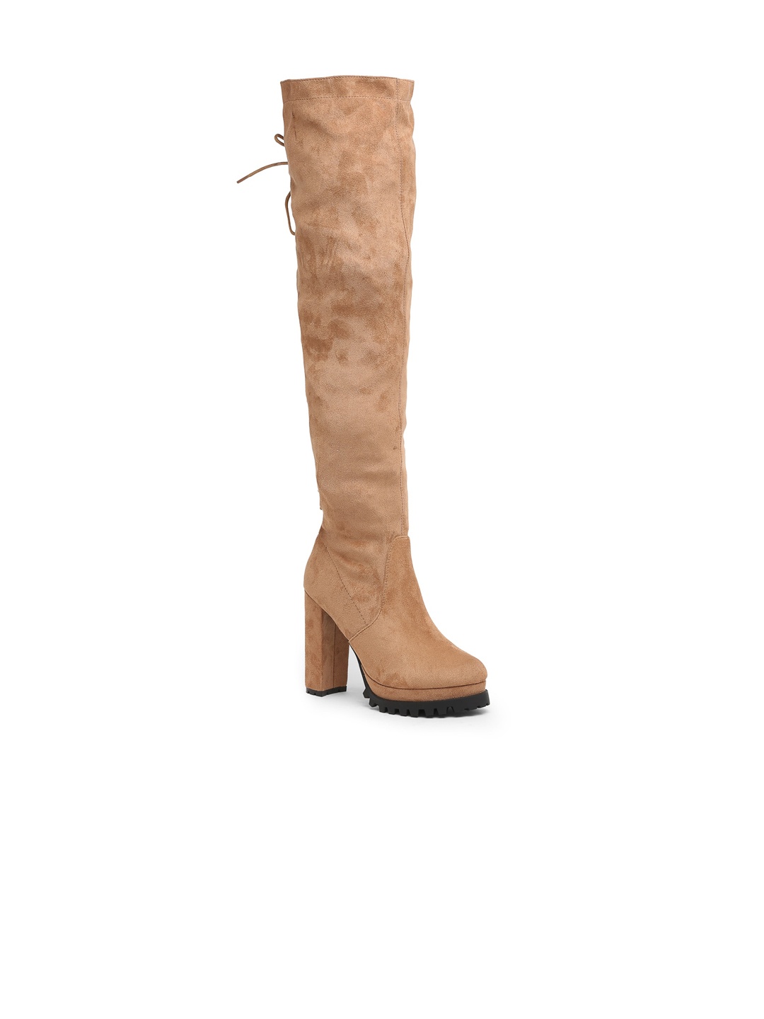 

Flat n Heels Women Platform Heeled Suede High-Top Chunky Boots, Khaki