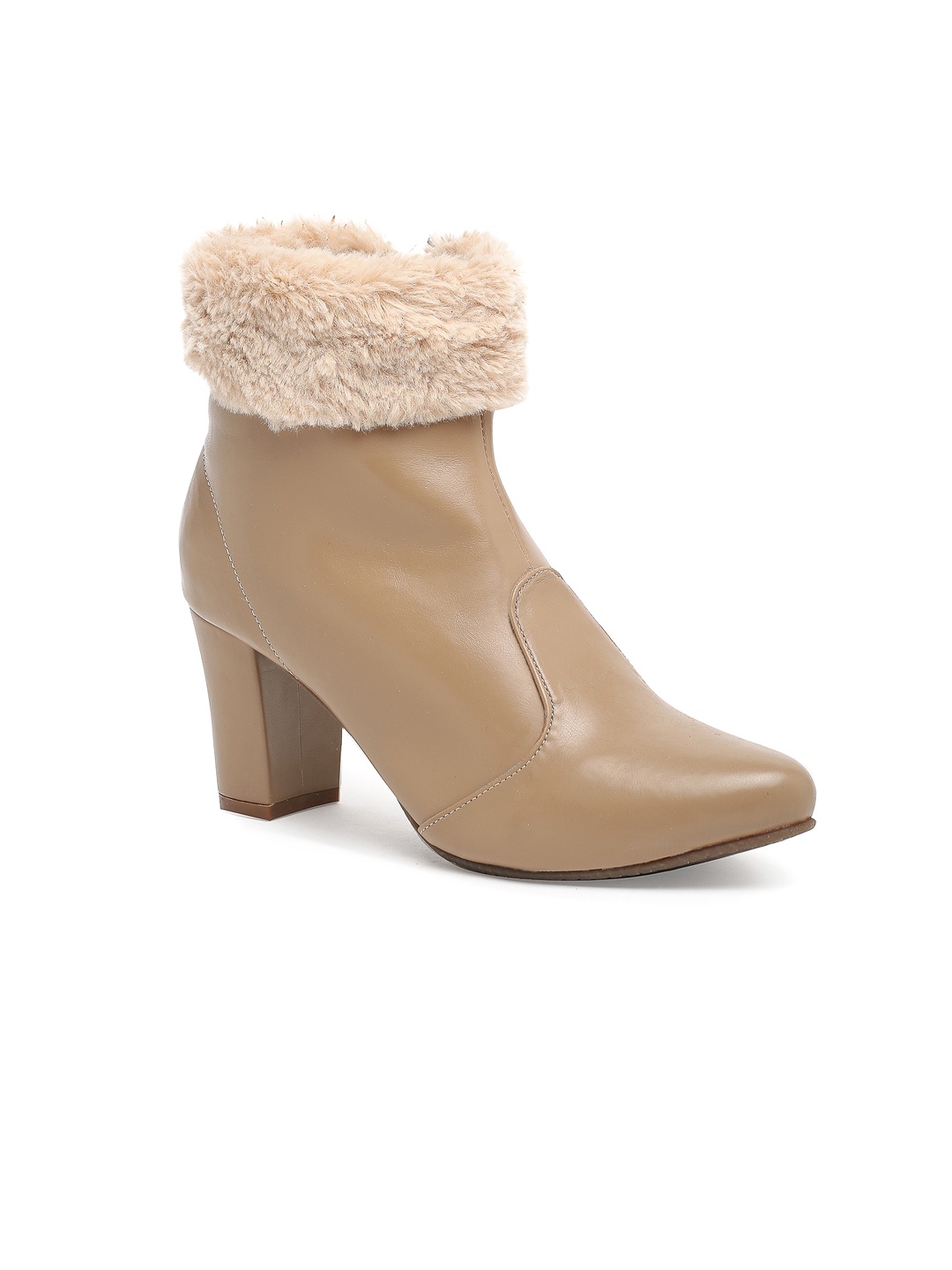 

Flat n Heels Women Pointed Toe Mid-Top Block Winter Boots, Beige