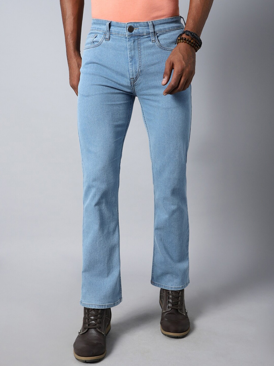 

High Star Men Bootcut Mid-Rise Clean Look Stretchable Jeans, Blue