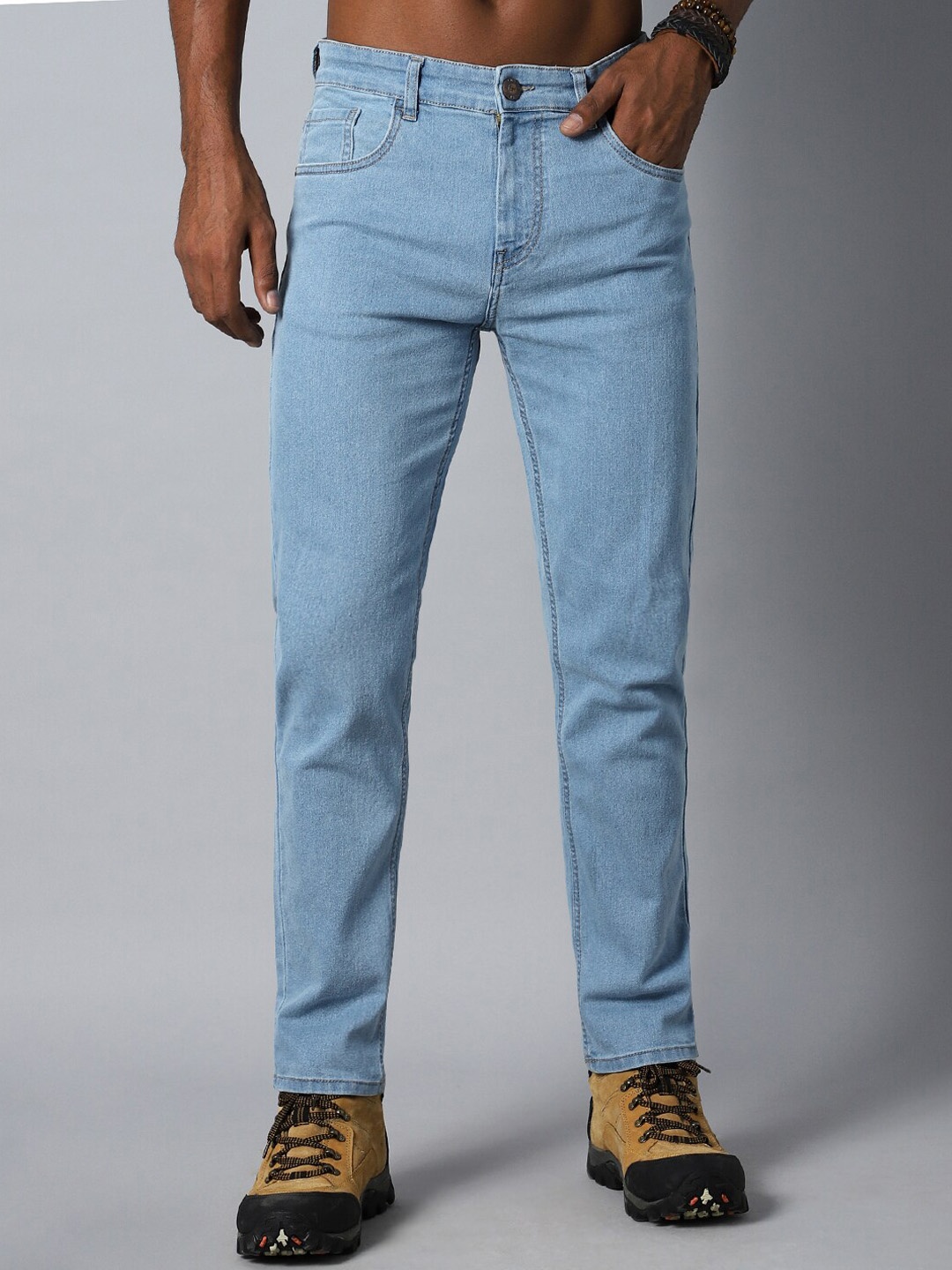 

High Star Men Straight Fit Mid-Rise Clean Look Stretchable Jeans, Blue