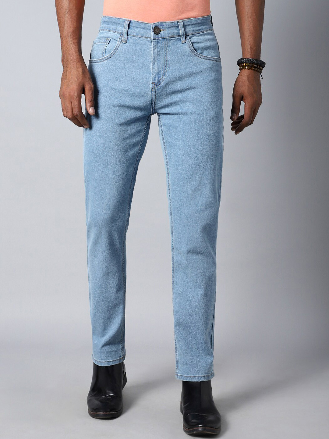 

High Star Men Blue Straight Fit Low Distress Stretchable Jeans