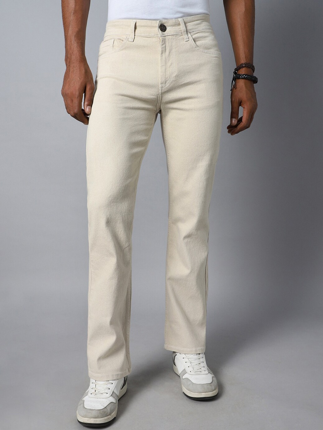 

High Star Men Bootcut Mid-Rise Clean Look Stretchable Jeans, White