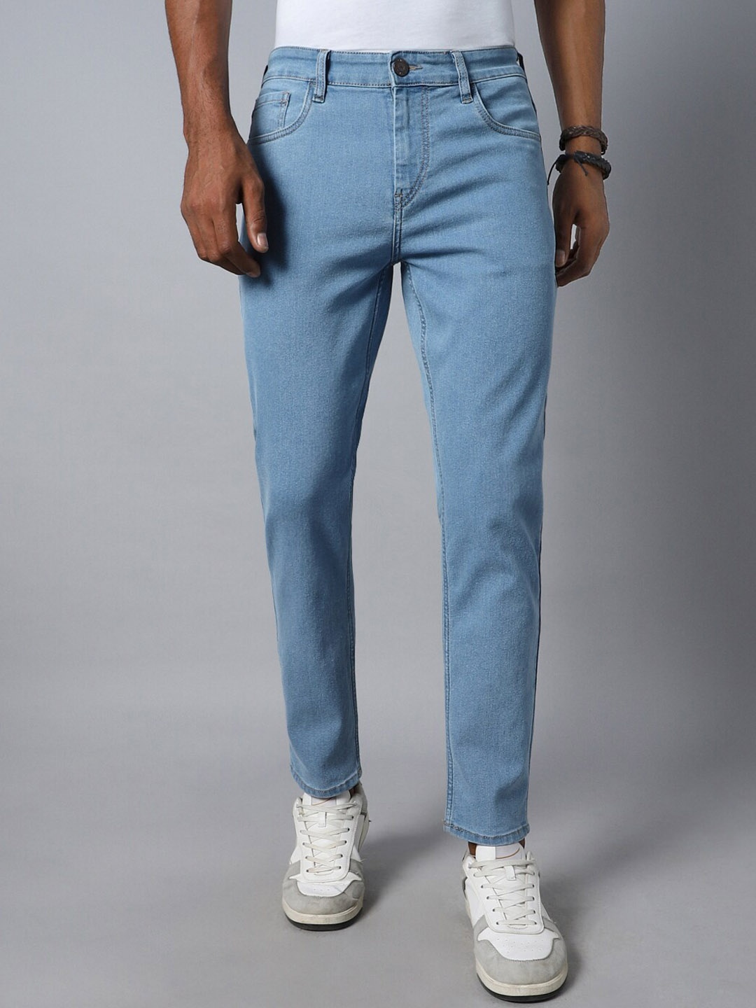 

High Star Men Tapered Fit Mid-Rise Clean Look Stretchable Jeans, Blue
