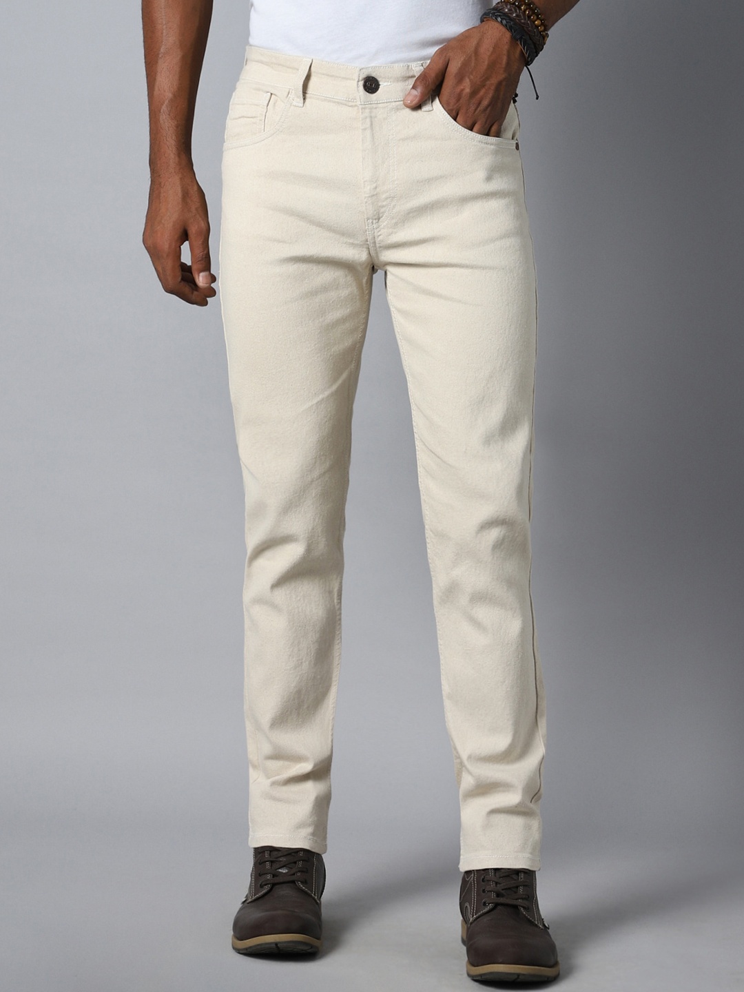

High Star Men Straight Fit Mid-Rise Clean Look Stretchable Jeans, White