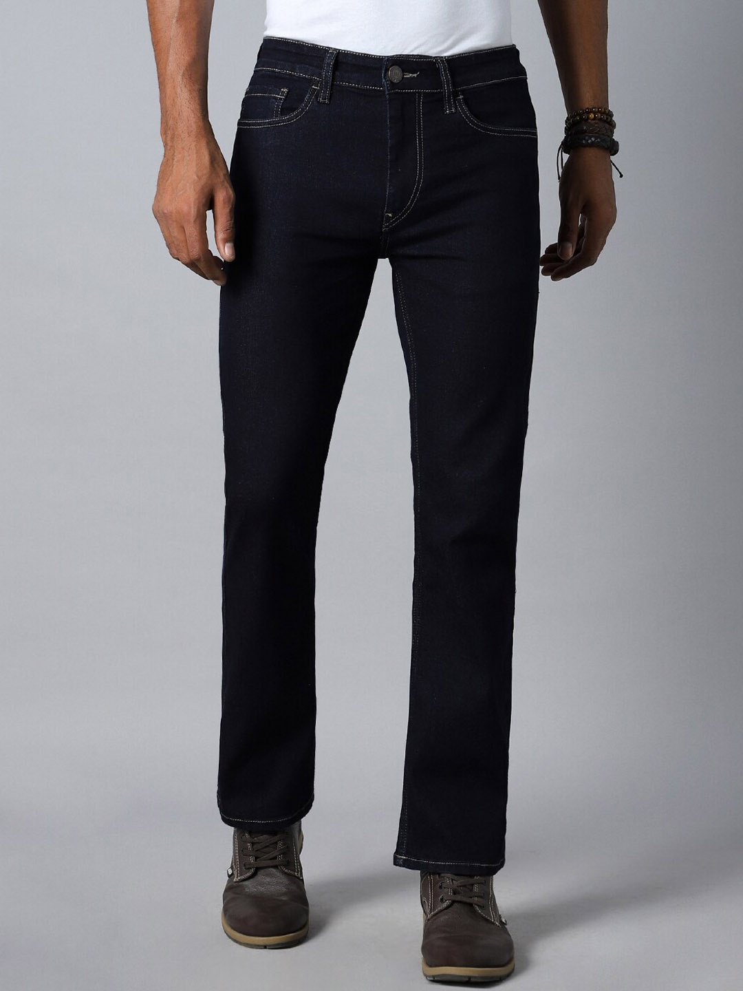 

High Star Men Blue Bootcut Low Distress Stretchable Jeans