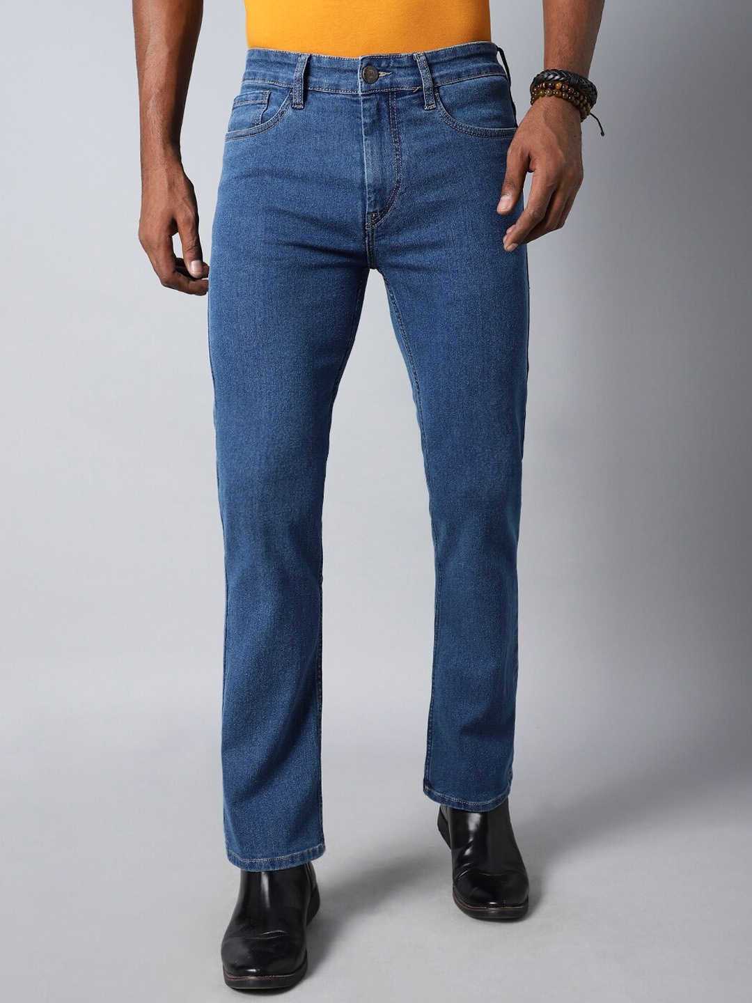 

High Star Men Bootcut Mid-Rise Clean Look Stretchable Jeans, Blue